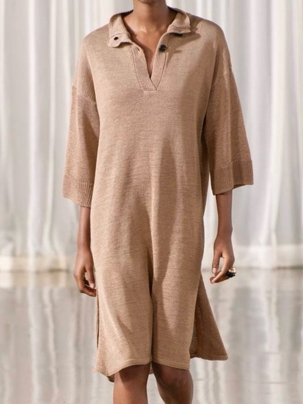 Zara mock neck knit tunic tan dress size Large